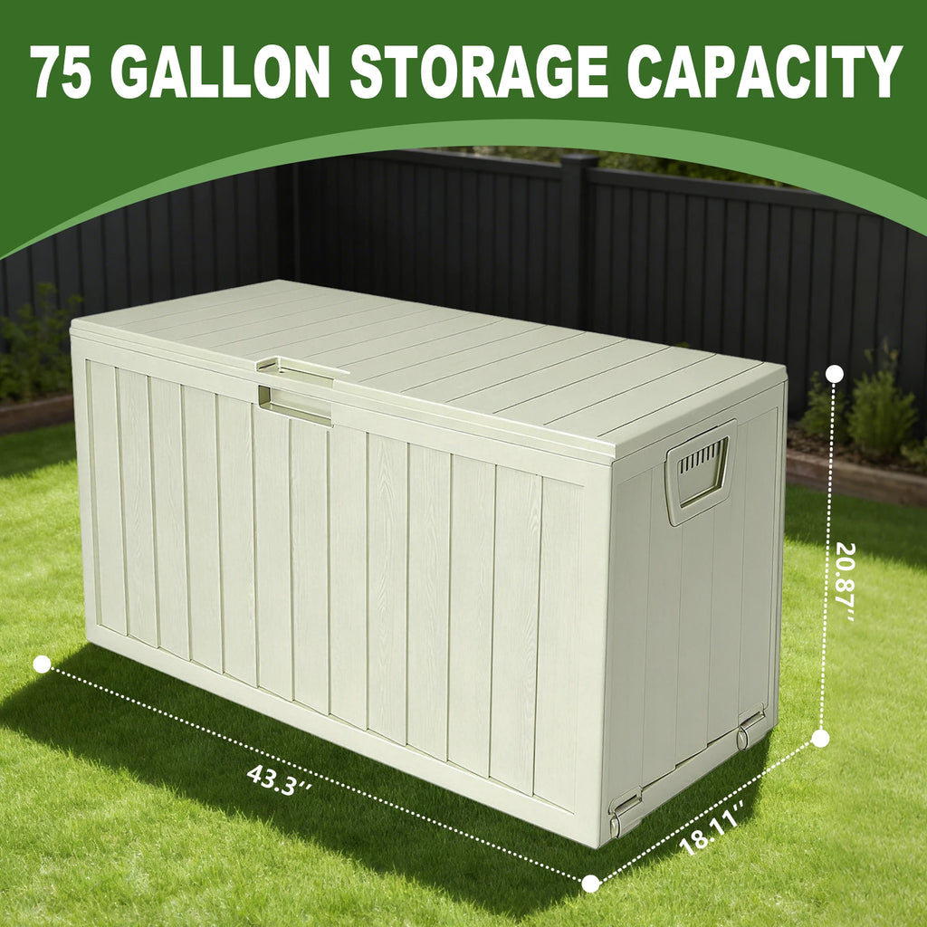 75 Gallon Heavy-Duty Waterproof Outdoor Storage Box with Flip-Top Lid