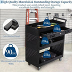 27 Inch Rolling Tool Cart, 3 Tier Steel Utility Cabinet with Drawer, Mobile Storage Organizer with Locking Casters for Garage Workshop Office, Black