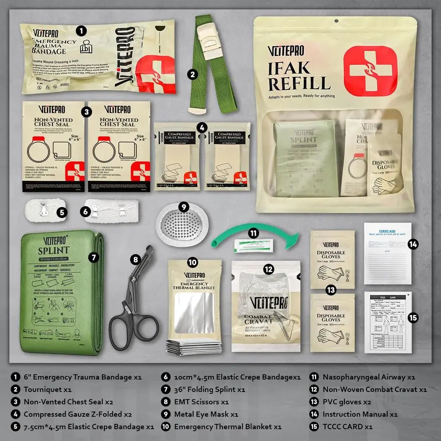 First Aid Kits Refill Supplies with Tourniquet, Emergency Trauma Bandage, Non Vented Chest Seal