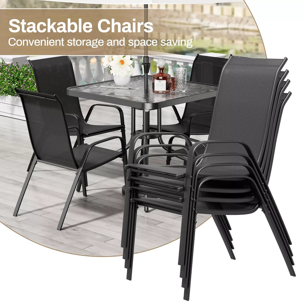 All Weather Outdoor Furniture W/ 30"x30" Table and 4 Stackable Chairs