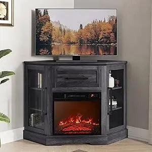 Corner TV Stand with 18" Electric Fireplace Heater for TVs up to 43"