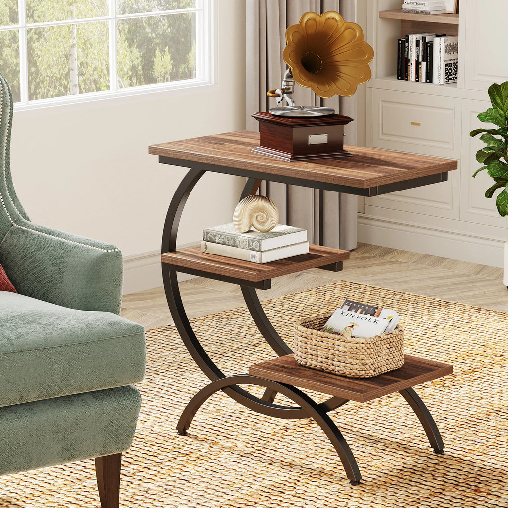 Industrial 3-Tier Small Table for Couch, Bedside