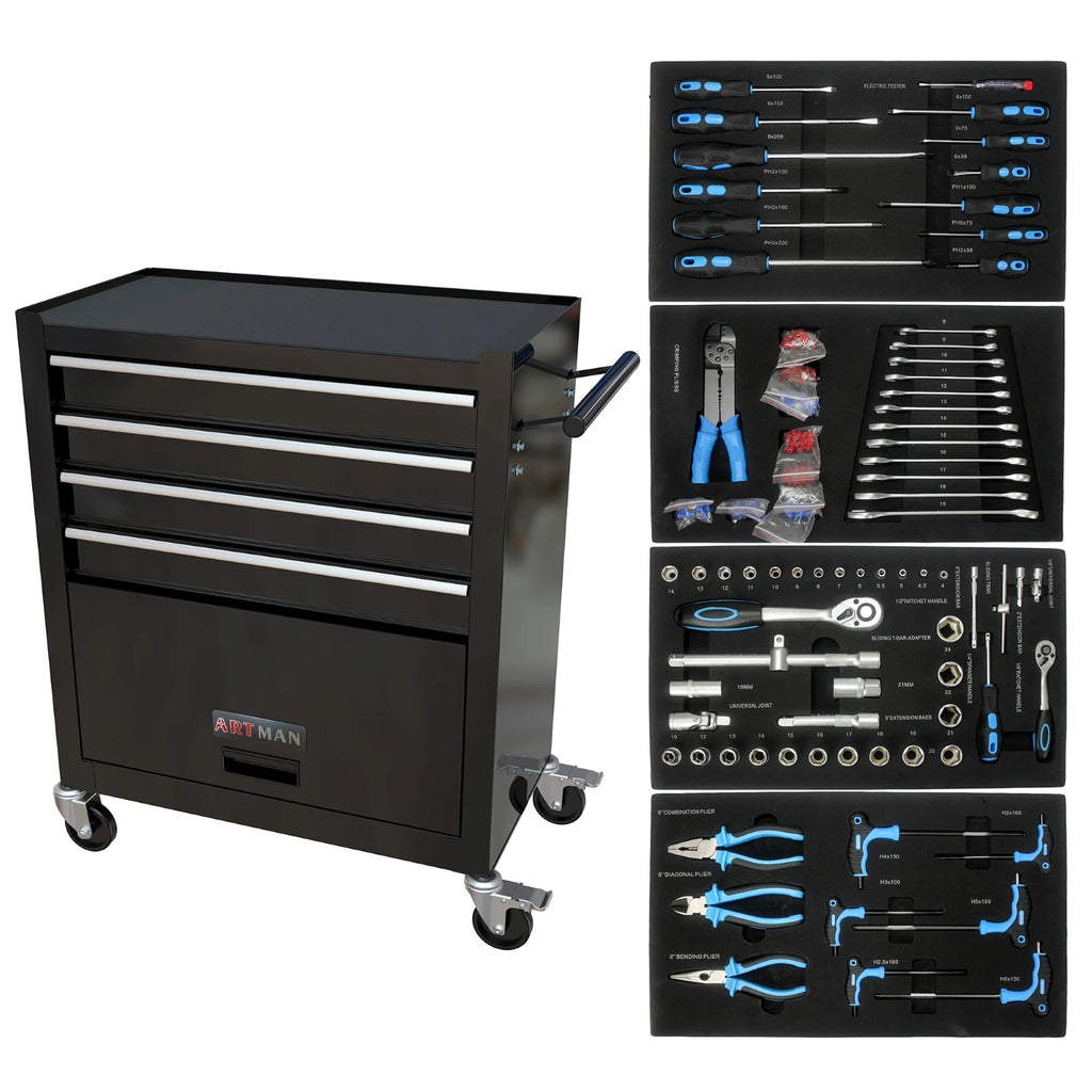 24.4"Inch Tool Cabinet,4 Drawer Rolling Tool Box with Key Lock and 4 Wheels for Garage