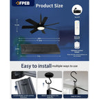 Outdoor Ceiling Fan with Lights and Remote, LED Gazebo Hanging Fan with Hook