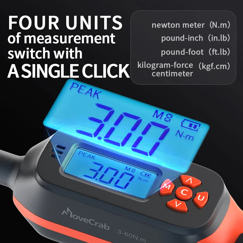 Digital Torque Wrench 1-340N.m 2% Accuracy Preset & LED/Buzzer Alerts for Bike Motorcycles Automotive Mechanical Tool
