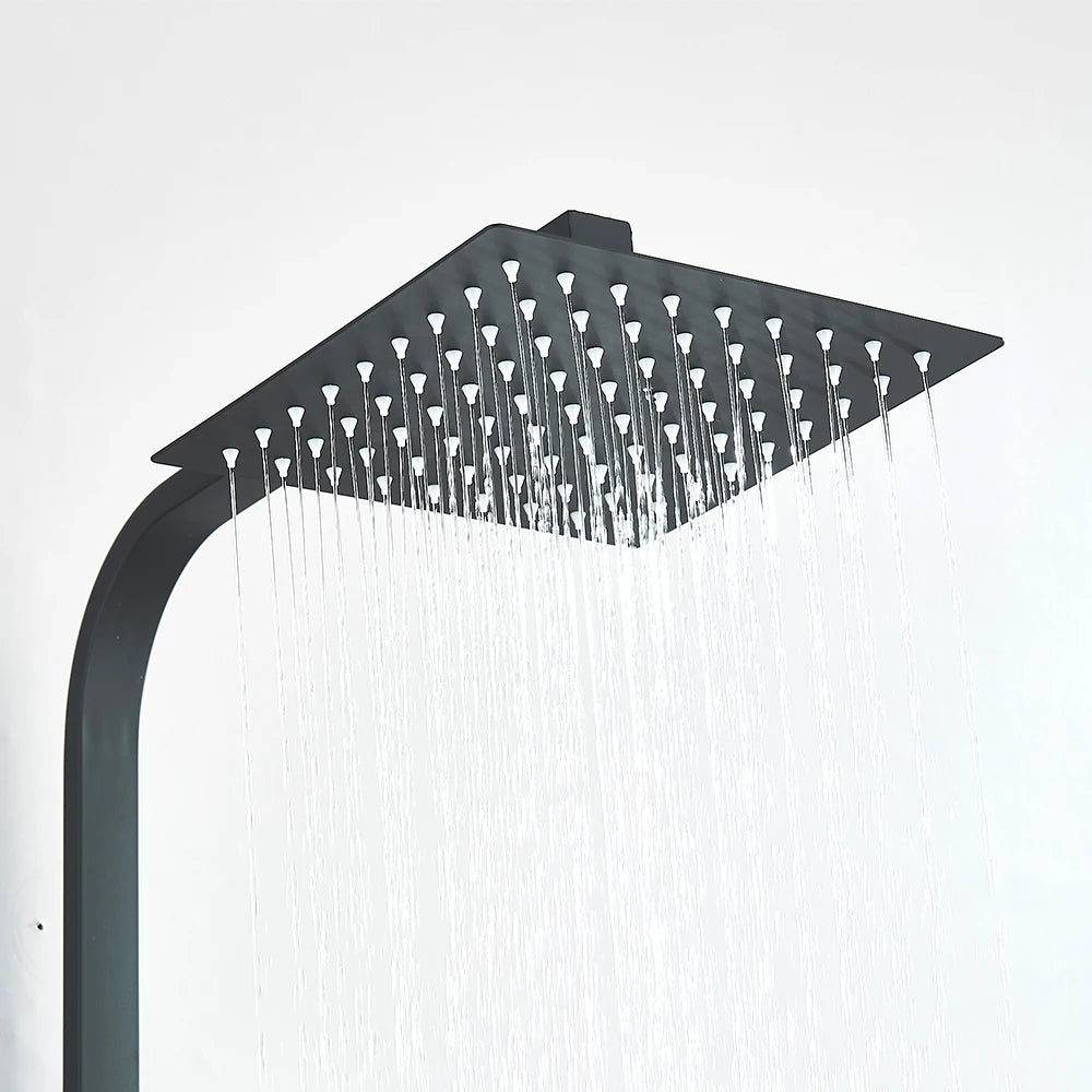 Luxury Bathroom Shower Faucet Wall Mounted Swivel Spout Shower Set Square Rainfall Water Tap Mixer System Hot Cold Taps