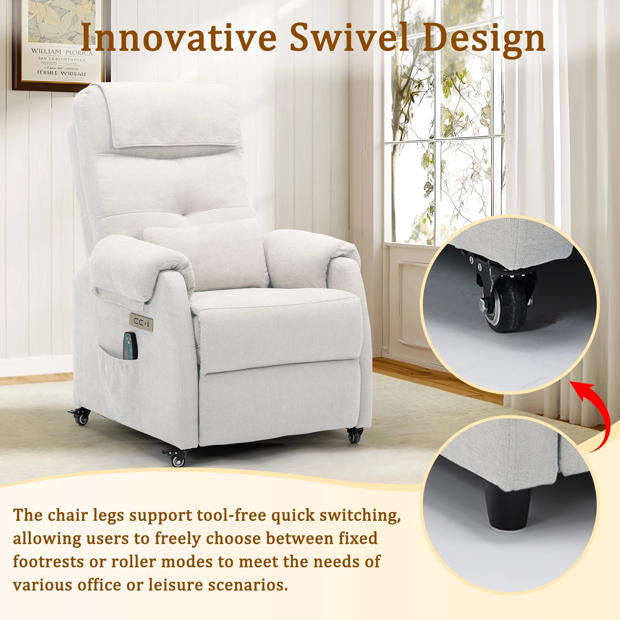 Power Small Recliner Chair for Small Spaces with Wheels and USB Ports