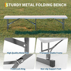 2‑Pack 6 FT Outdoor Folding Plastic Bench, Portable Camping Picnic Bench with 4cm Thick Scratch‑Stain Resistant HDPE Tabletop