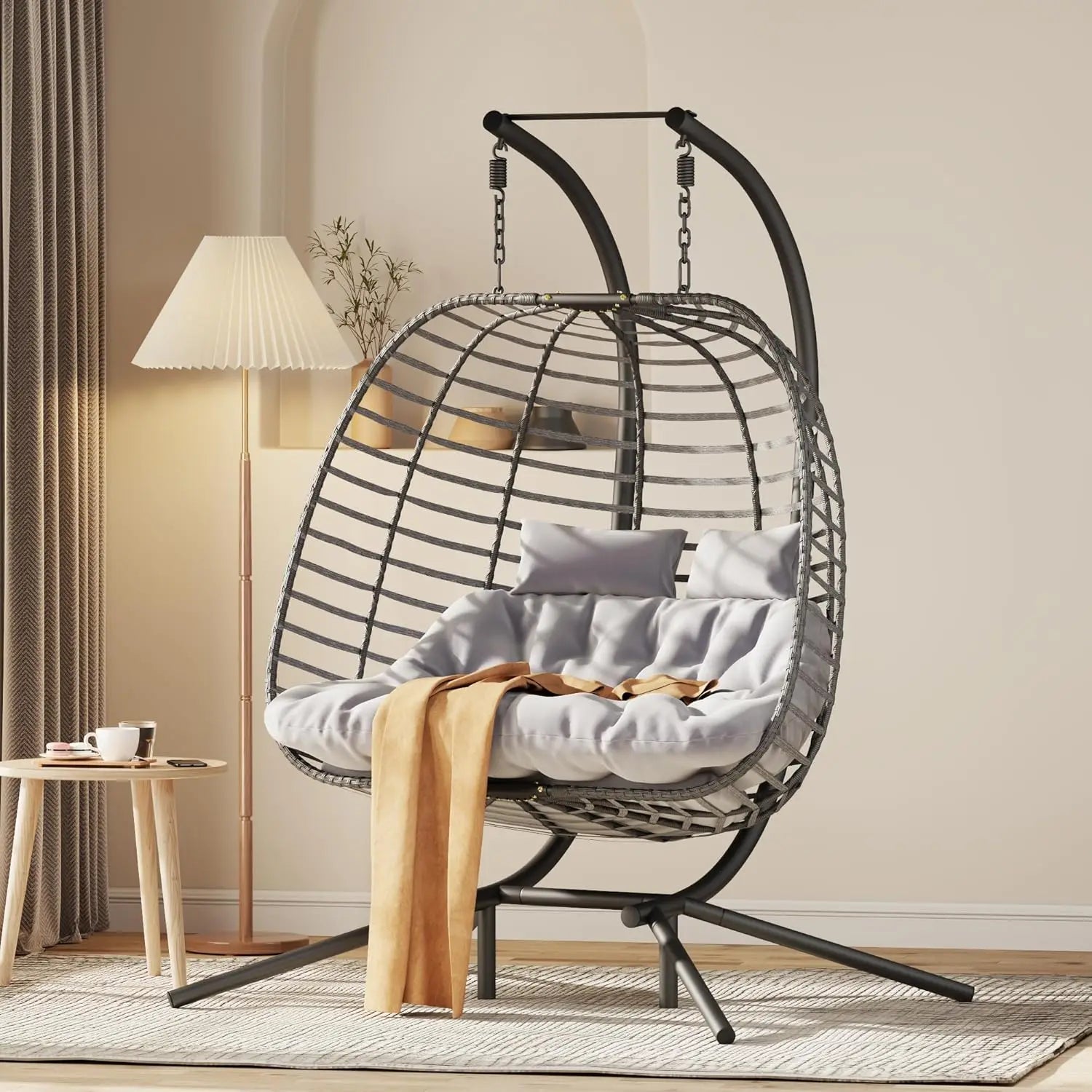 Double Hanging Egg Chair with Stand, Cushion