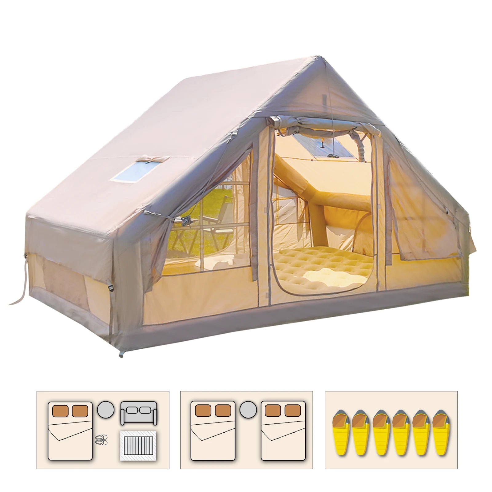 Air Glamping Tents for Camping Family, Easy Setup Rainproof Windproof Outdoor Tents
