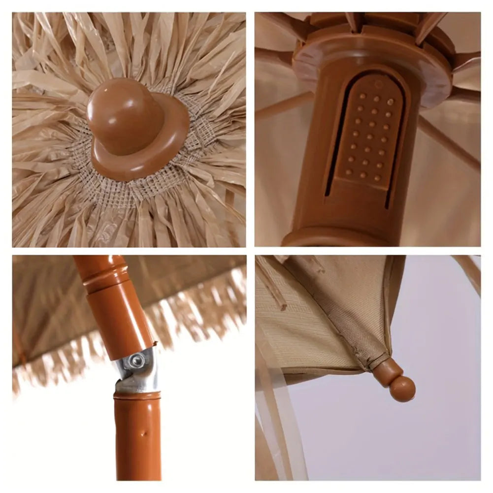 Thatched Garden Umbrella Height Adjustable for Garden Lawn Deck Backyard Patio