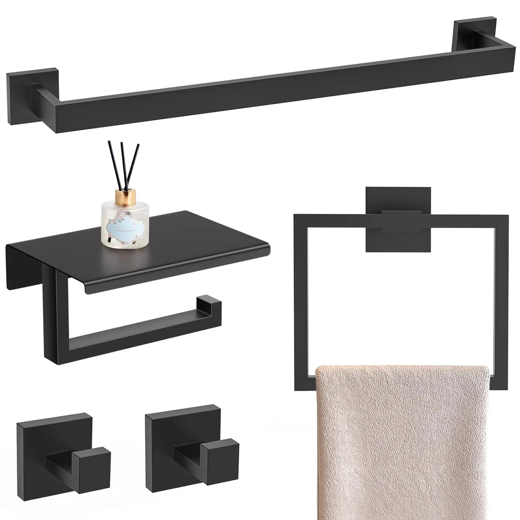 Brushed Gold Bathroom Hardware Accessorie Set 23.6 Inch Towel Bar Set 5-Pieces Towel Rack&Holder Set for Bathroom,Upgraded Toilet Paper Holder with Shelf,Stainless Steel Wall-Mounted