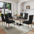63" Gold Rectangular Glass Kitchen Table with 6 Beige High Back Chairs