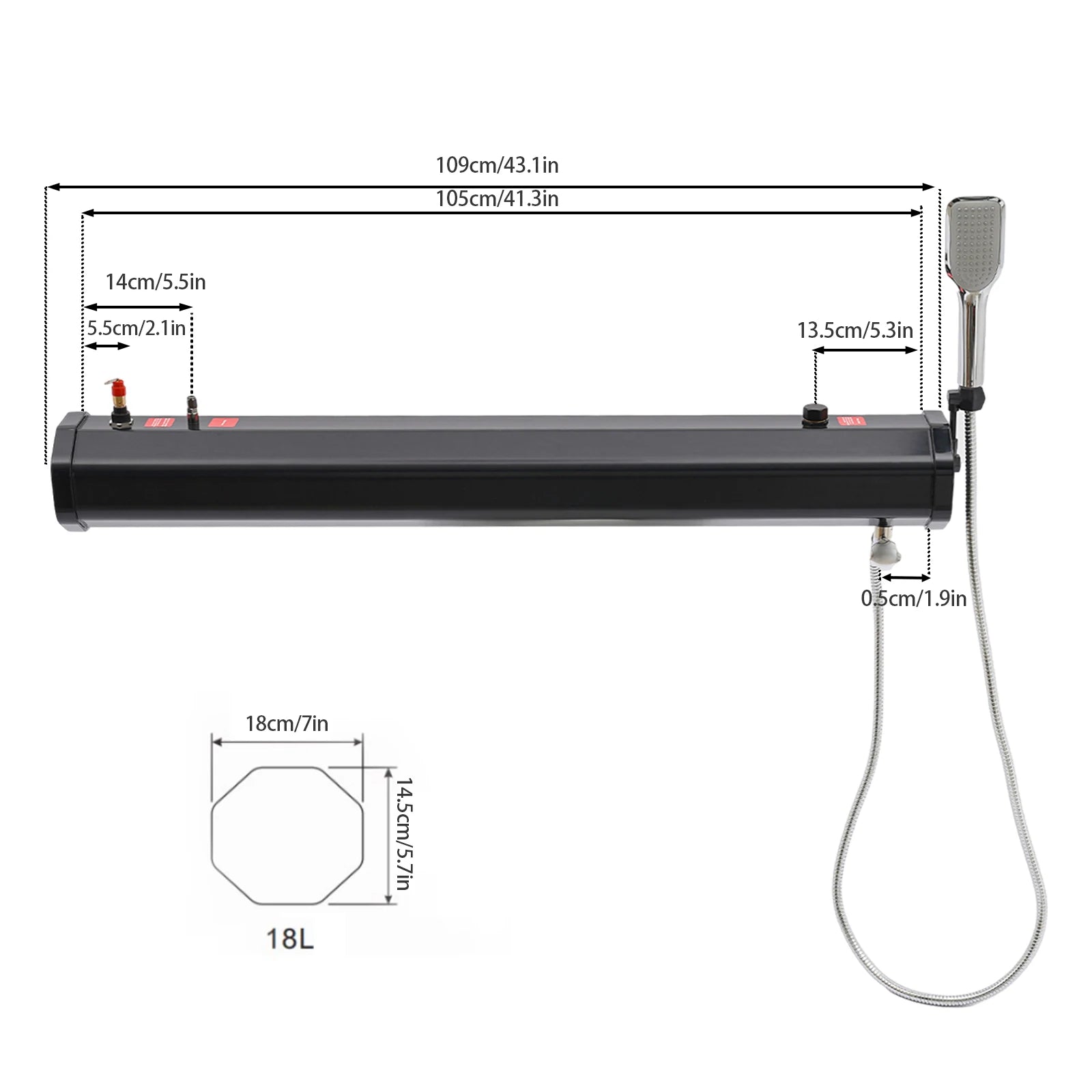 Portable Pressurized Camping Shower - 5L Water Tank with Handheld Showerhead - Includes Storage Bag