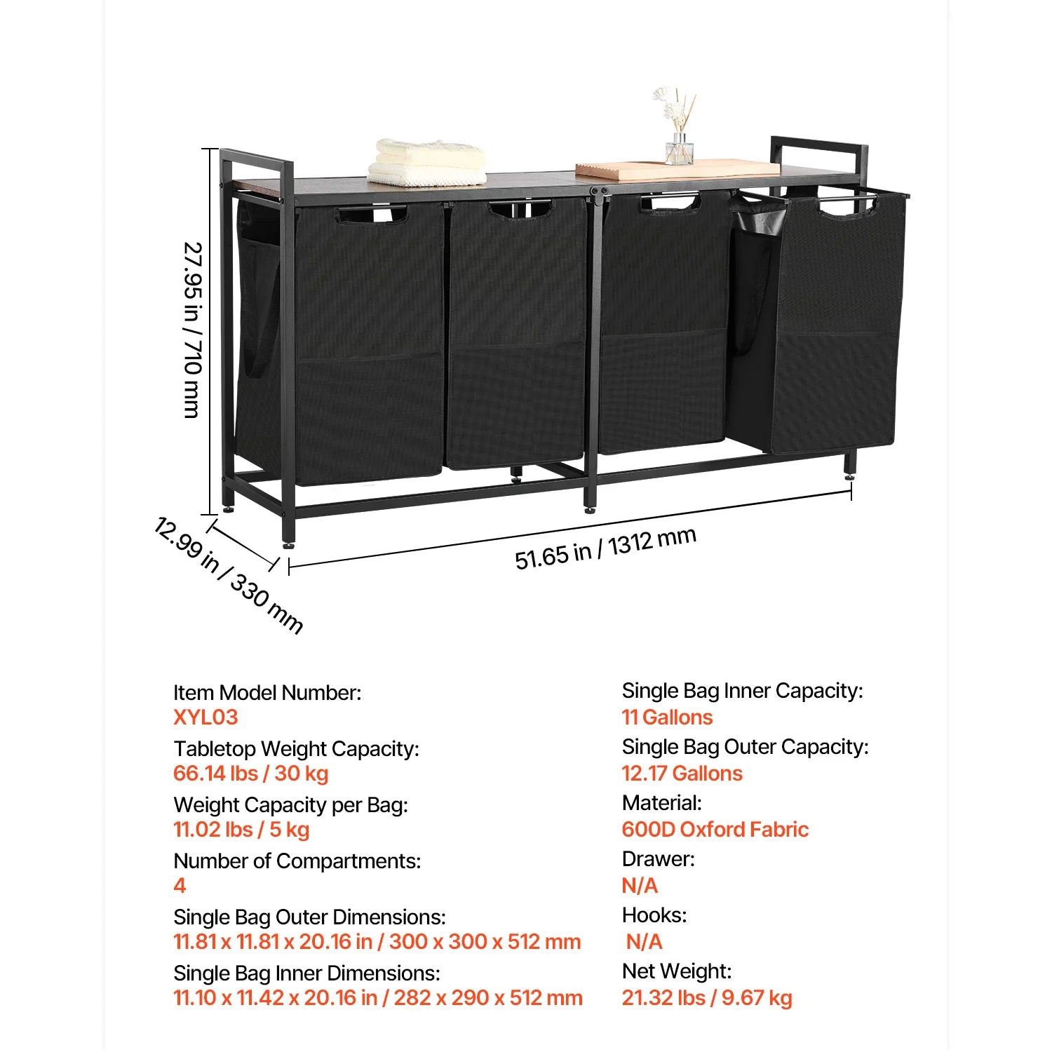 Large Laundry Hamper with Metal Frame