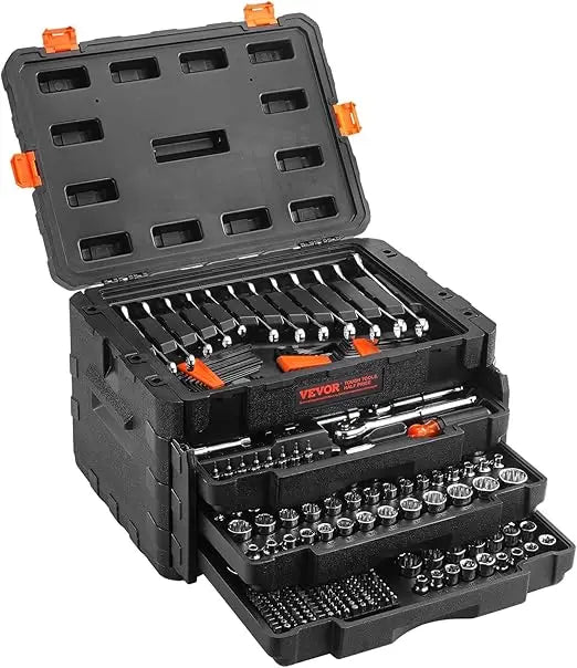Mechanics Tool Set and Socket Set, 1/4 3/8 1/2 Drive Deep and Standard Sockets, 450 Pcs SAE and Metric
