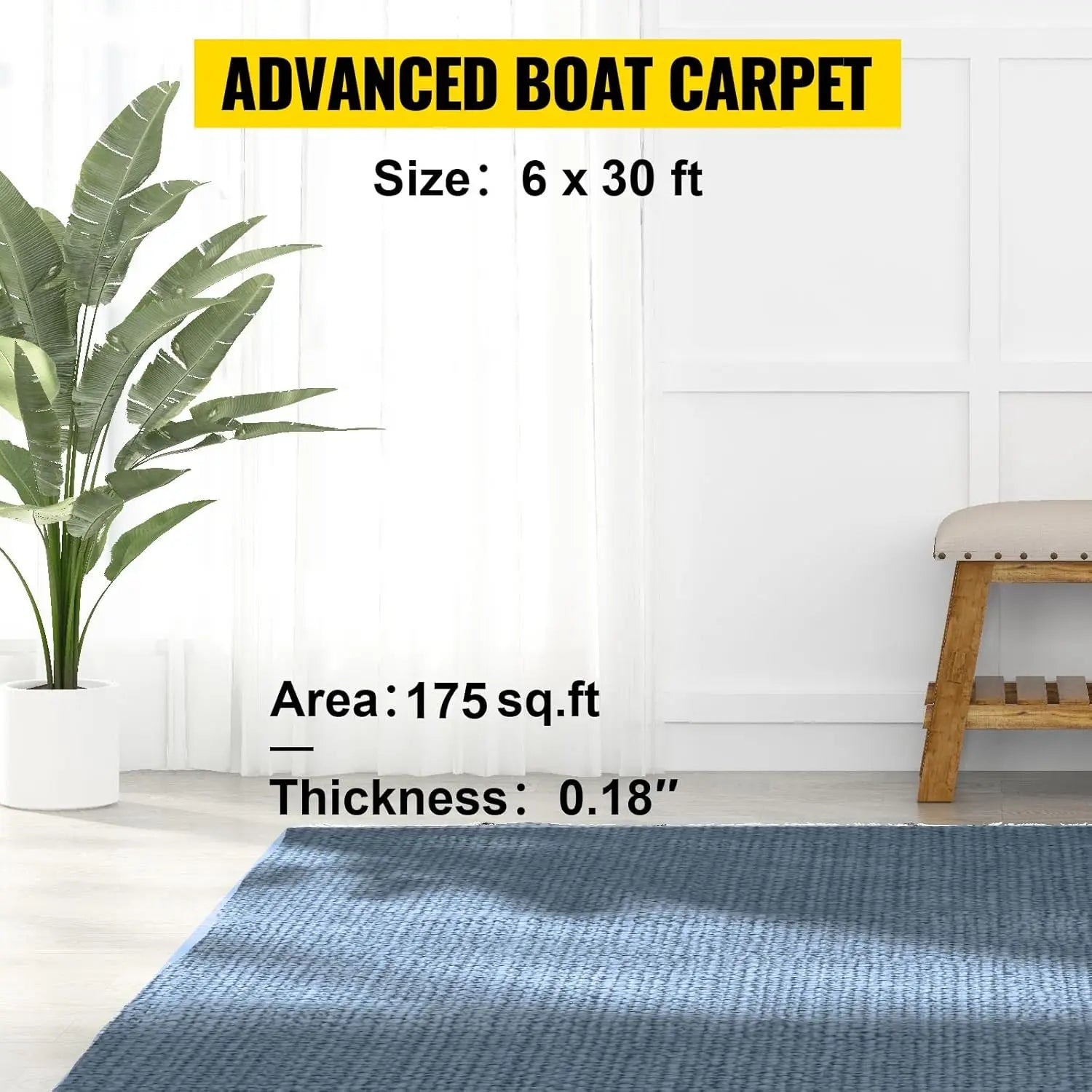 6x29.5ft Gray Waterproof Marine Carpet for Boats, Indoor Outdoor Use with Non-Slip Surface