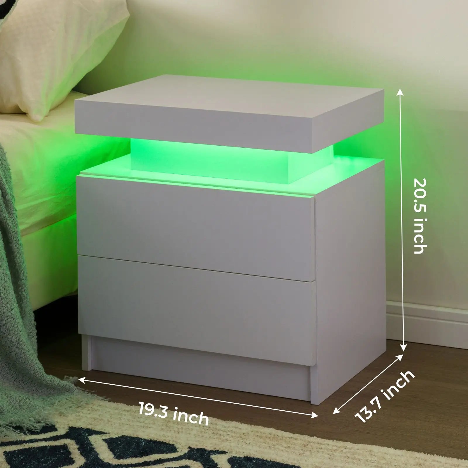 2 LED Nightstand with 2 Drawers