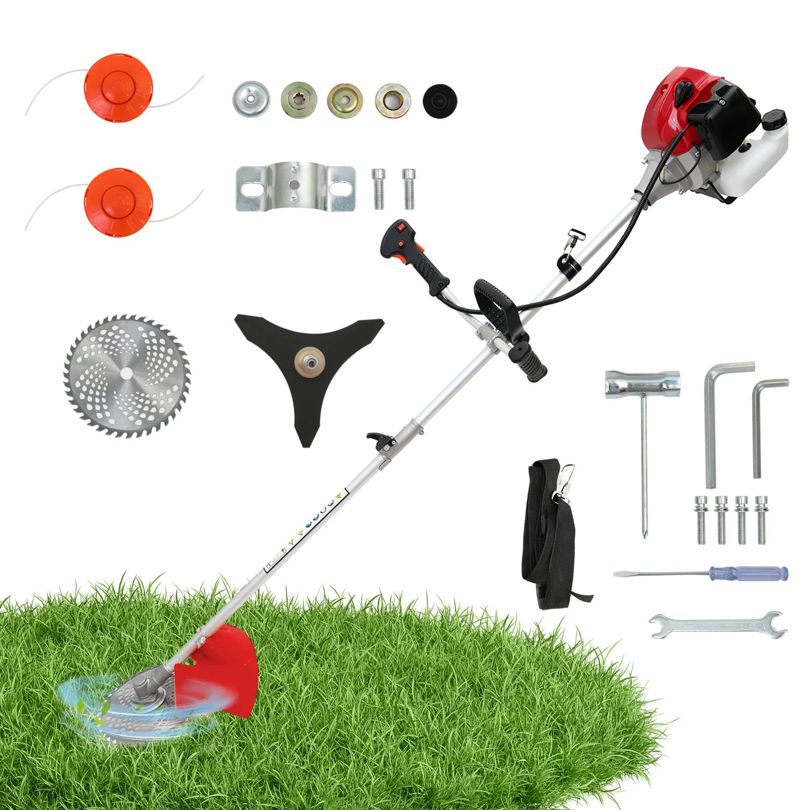 52cc  2-Stroke 4-in-1 Adjustable Straight Shaft Gas Power Weed Eater with 4 Trimmer Heads