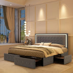 Queen LED Bed Frame with 4 Storage Drawers, RGBW Headboard, PU Upholstered, No Box Spring Needed, 900 lbs Support