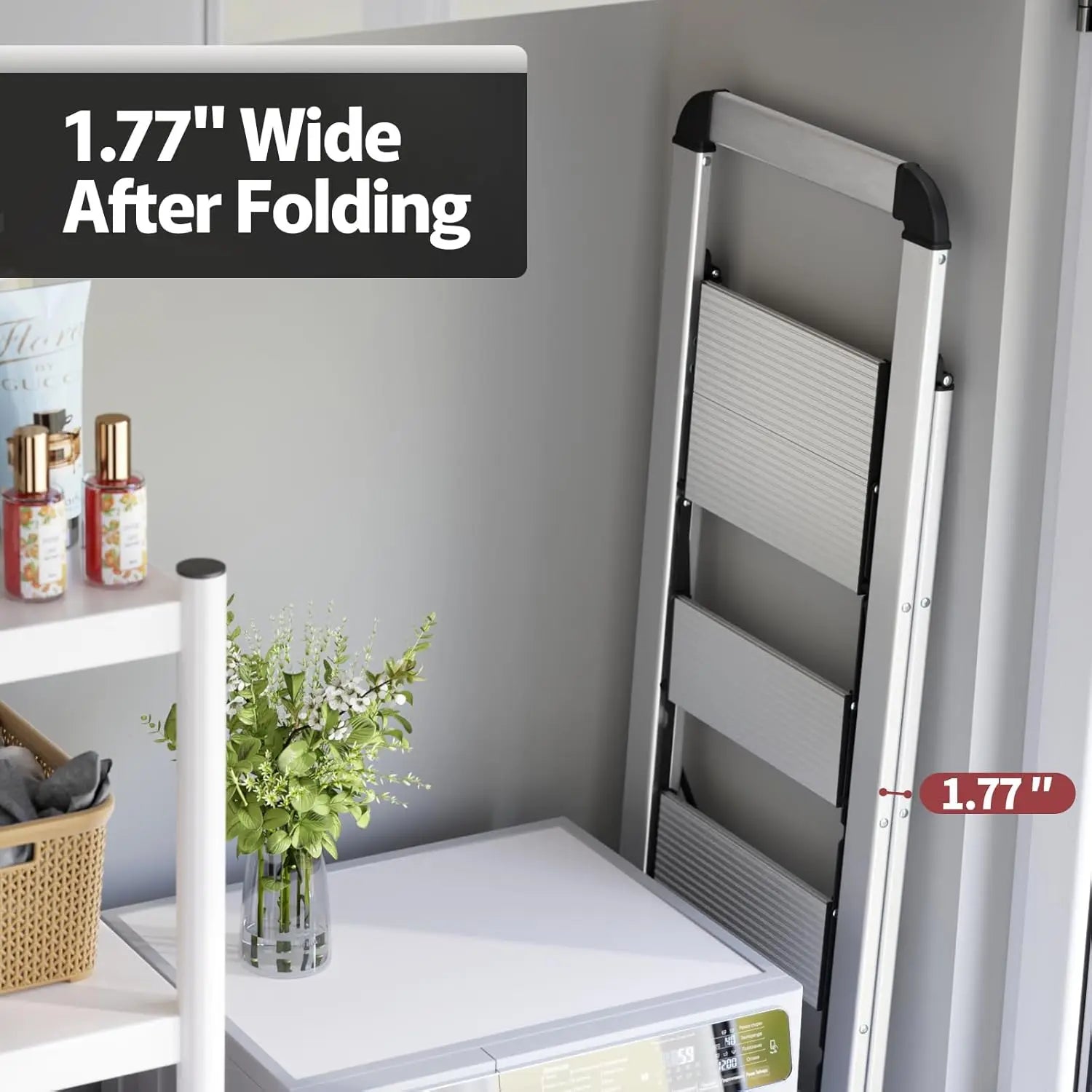 Lightweight Foldable 5-Step Aluminum Ladder with Non-Skid Pedals and Handrail