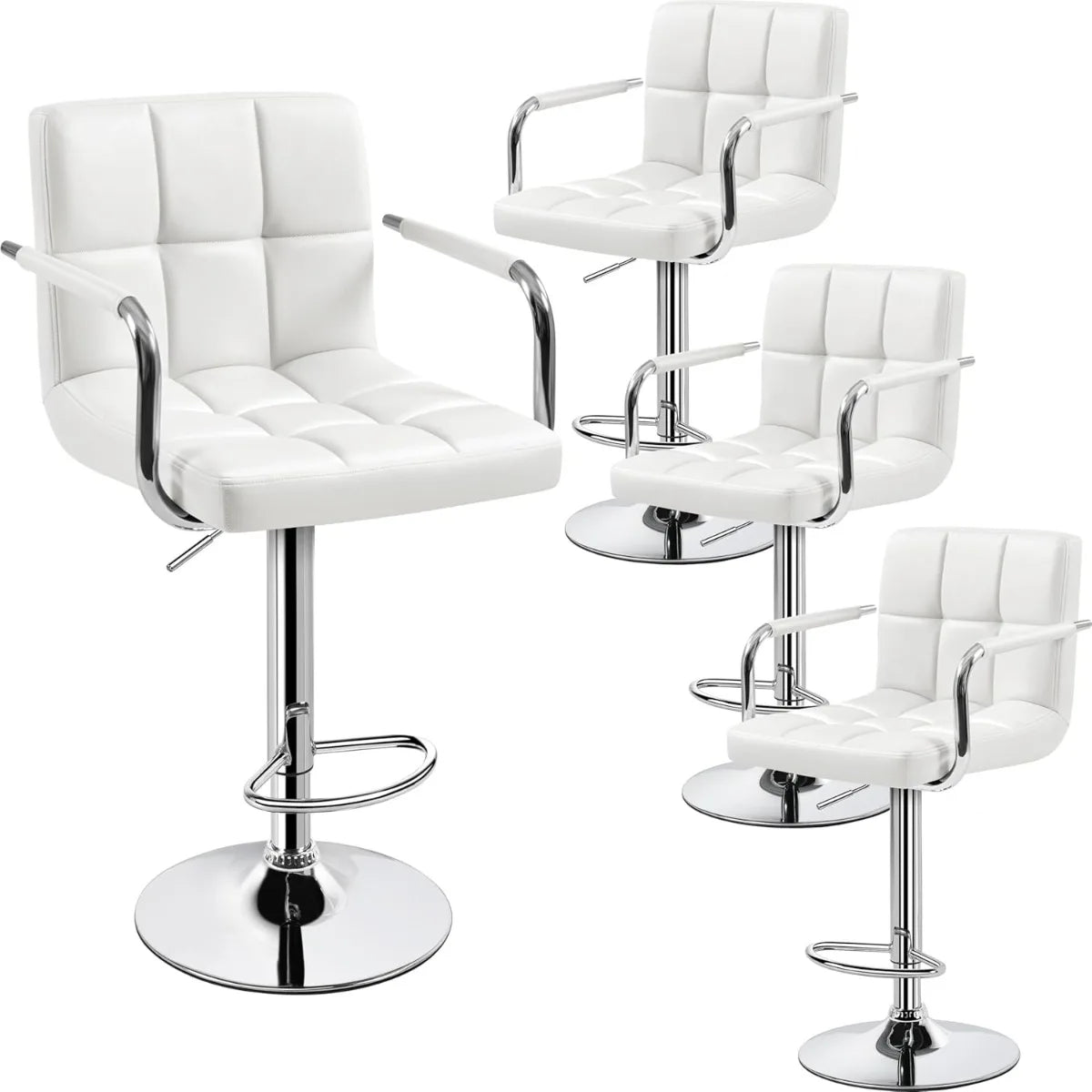 Adjustable Swivel Bar Stools Set of 2, Hydraulic Counter Height with Armrest & Back, PU Leather for Kitchen & Bar