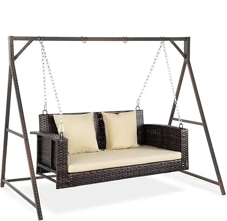 Heavy Duty 800 LBS Rattan Hanging Set With Cushions