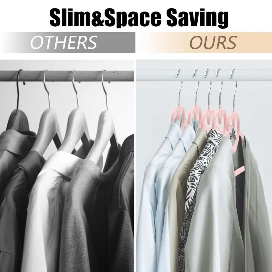 50 Pack Pink Velvet Hangers, NonSlip Clothes Hangers with 360 Degree Rotating Hook Thin Felt Adult Hanger