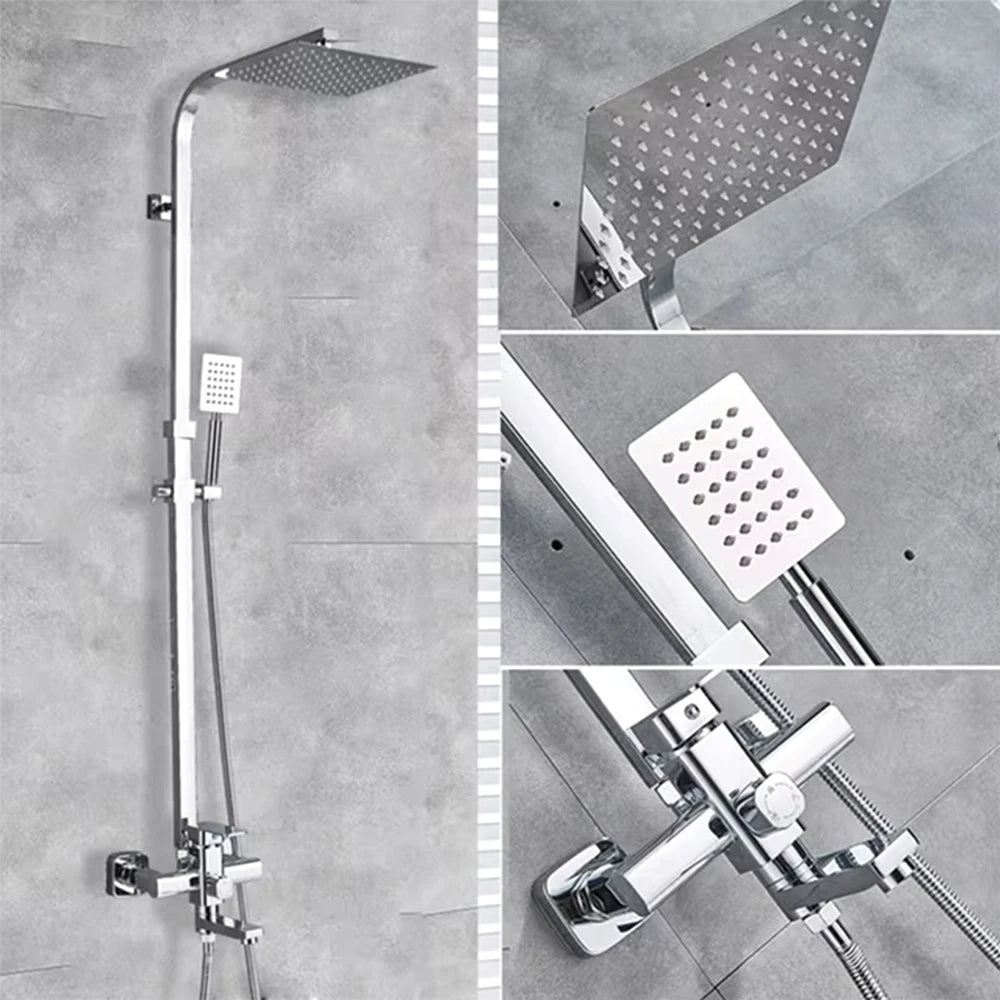 Luxury Bathroom Shower Faucet Wall Mounted Swivel Spout Shower Set Square Rainfall Water Tap Mixer System Hot Cold Taps