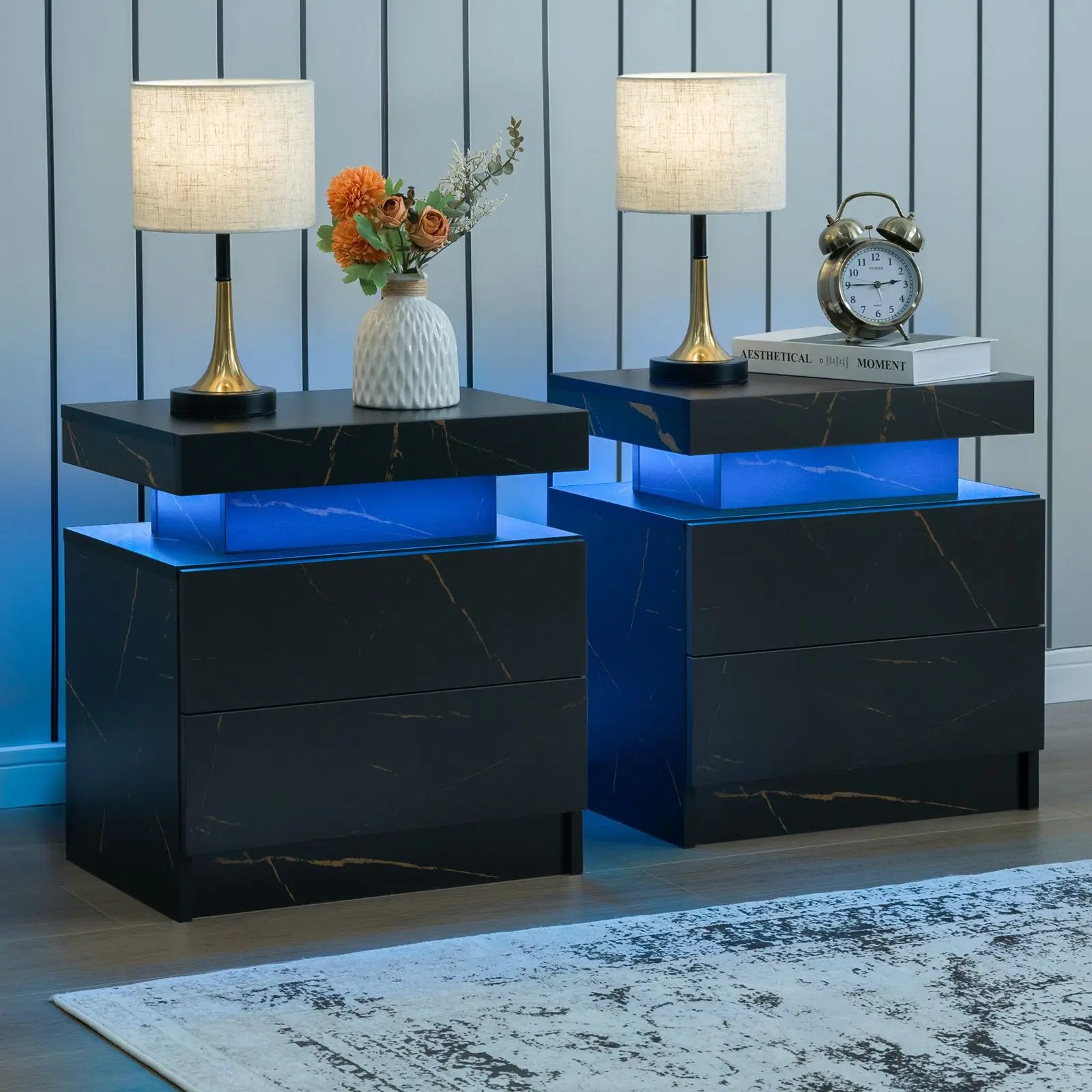 2 LED Nightstand with 2 Drawers