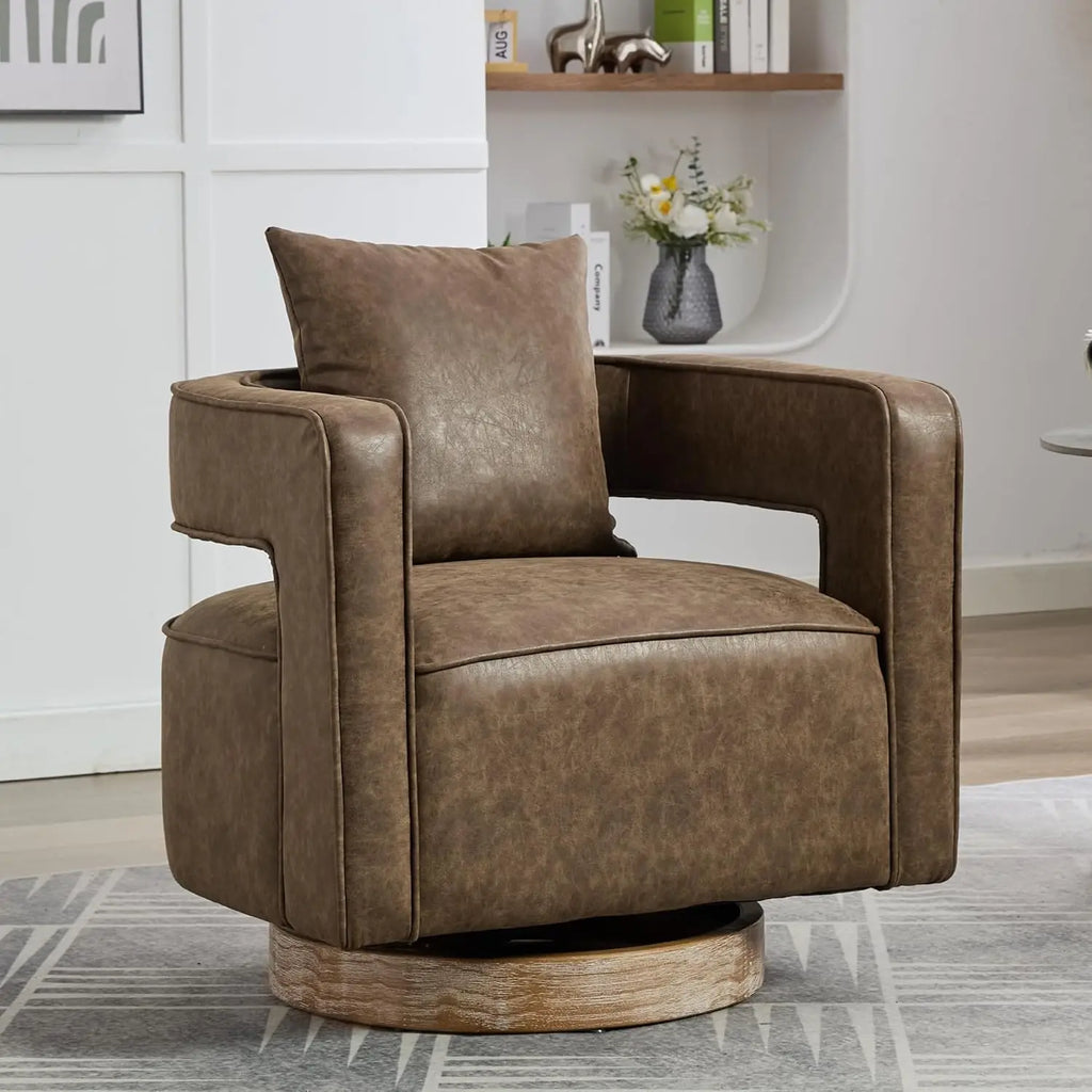 Upholstered Swivel Accent Chair Set of 2 Linen Open Back Barrel Chair with Pillow