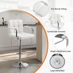 Adjustable Swivel Bar Stools Set of 2, Hydraulic Counter Height with Armrest & Back, PU Leather for Kitchen & Bar
