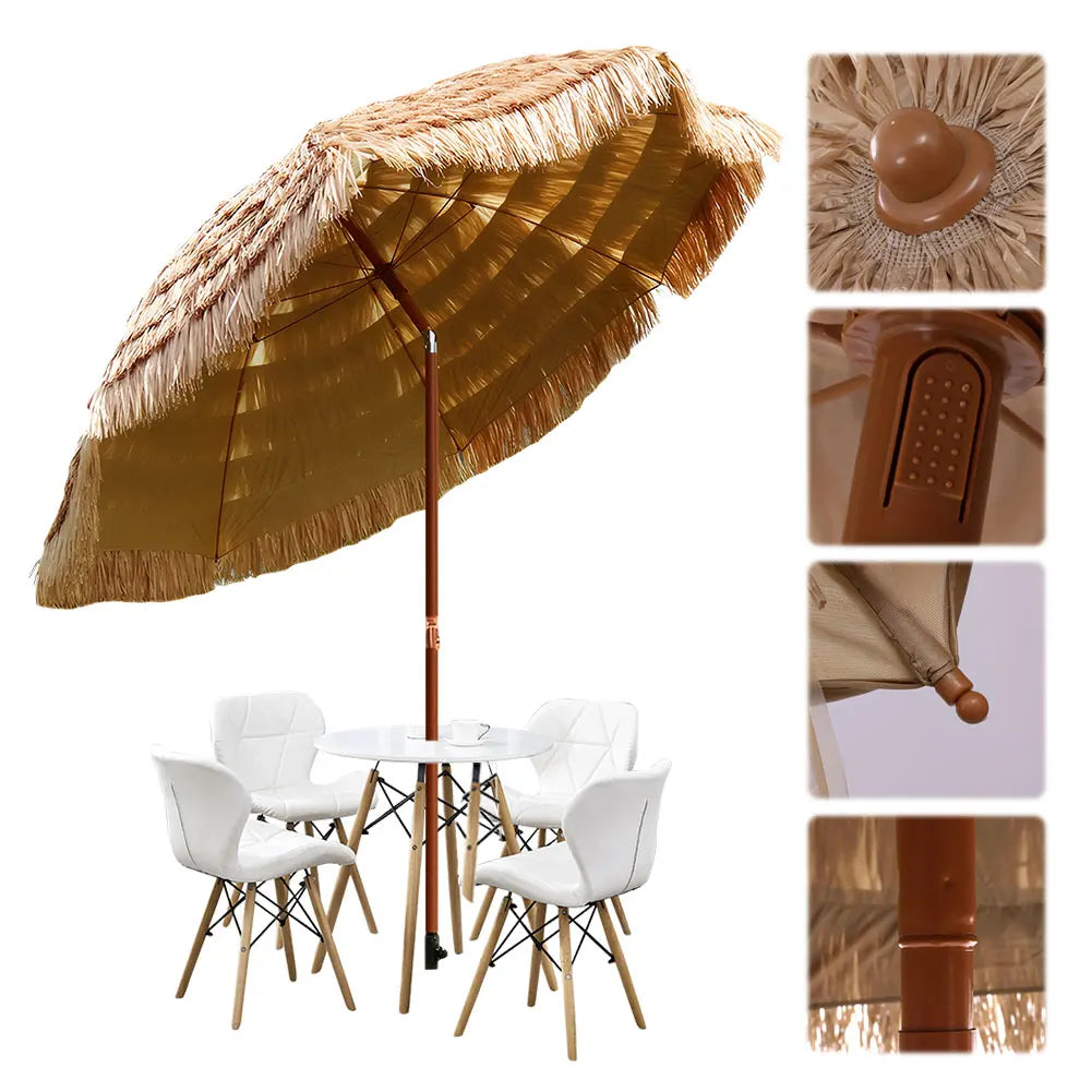 Thatched Garden Umbrella Height Adjustable for Garden Lawn Deck Backyard Patio
