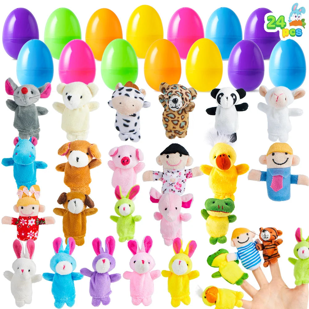 24 Pcs Easter Eggs Prefilled with Cartoon Animal Puppets Easter Hunt Basket Stuffers
