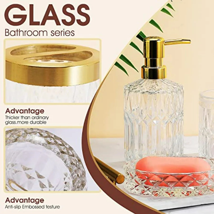 5Pcs Glass Bathroom Accessories Complete Set