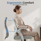 Ergonomic Mid Back Desk with Lumbar Support 360° Swivel Height Adjustable with Flip-up Armrest