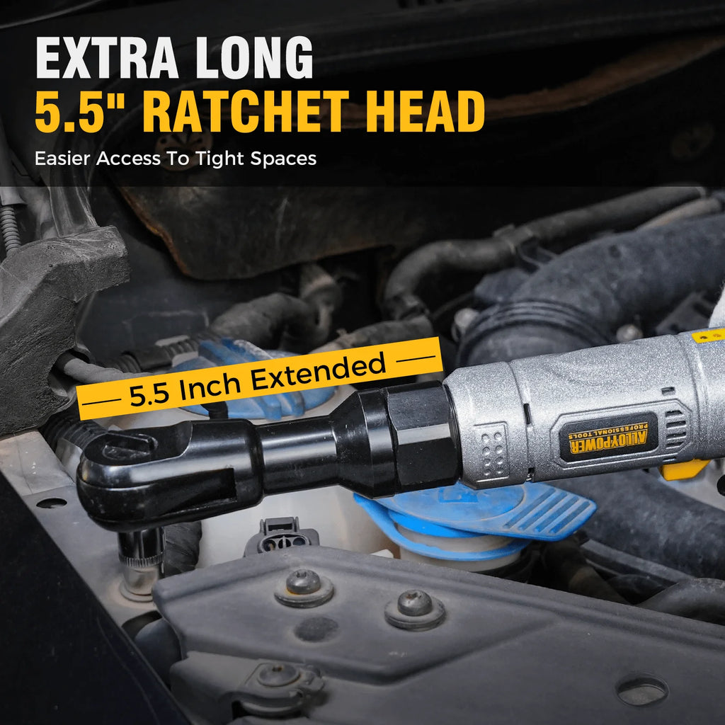 3/8" Cordless Ratchet Wrench Set, 60FT-LBS(80N.m) Electric Ratchet, 12V Set with Variable Speed, 6 Sockets, LED Light, 1/4" Adapter,1/2" Adapter,2 Batteries