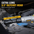 3/8" Cordless Ratchet Wrench Set, 60FT-LBS(80N.m) Electric Ratchet, 12V Set with Variable Speed, 6 Sockets, LED Light, 1/4" Adapter,1/2" Adapter,2 Batteries