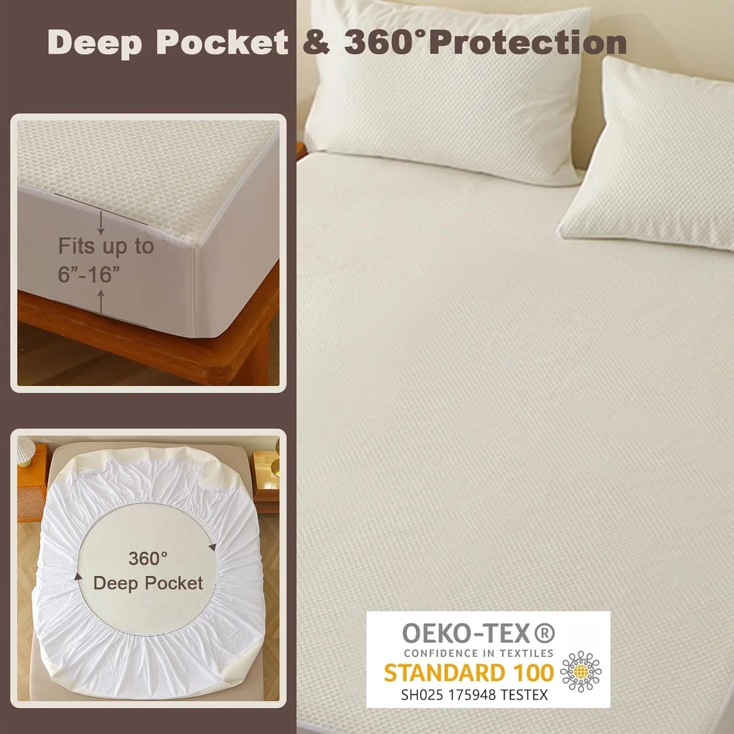 Bamboo Fiber Waterproof Twin Full Queen King Bed Sheets Bedding Mattress Topper Protector Set