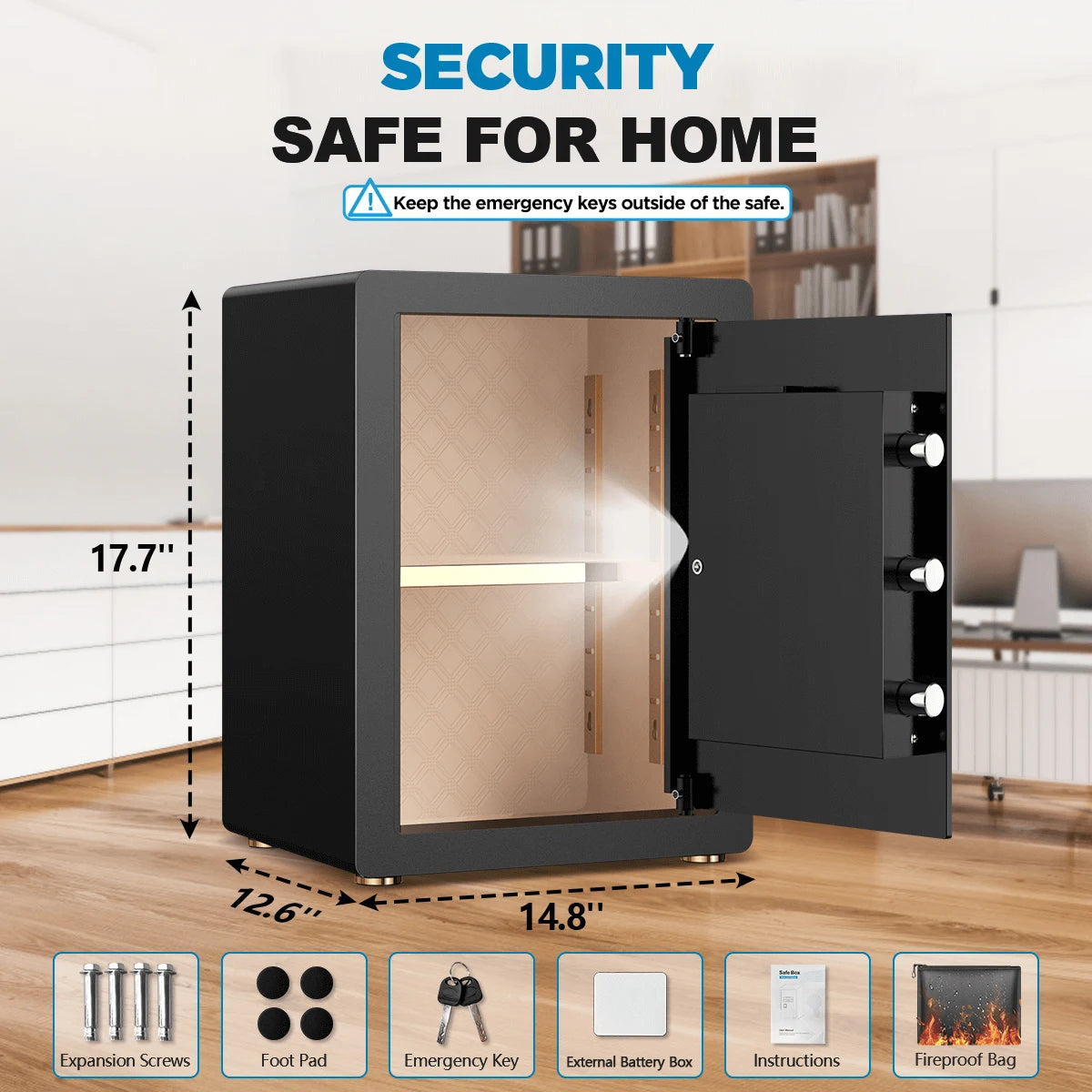 3.8 Cuft Digital Keypad Home Security Safe With Fireproof Bag & Alarm System