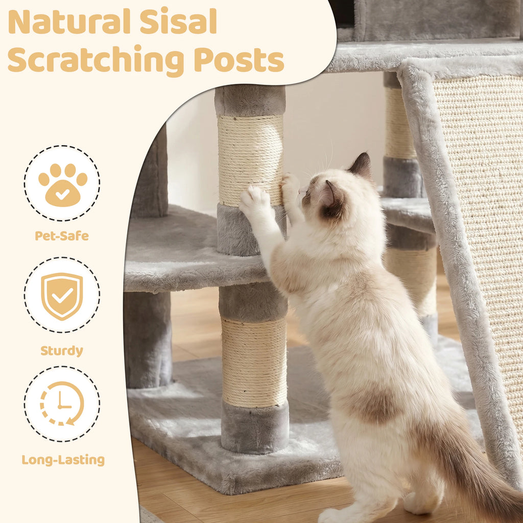 68in Large Multi Level Cat Tree Tower Indoor Activity Center 2 Condos 3 Plush Perches Scratching Post