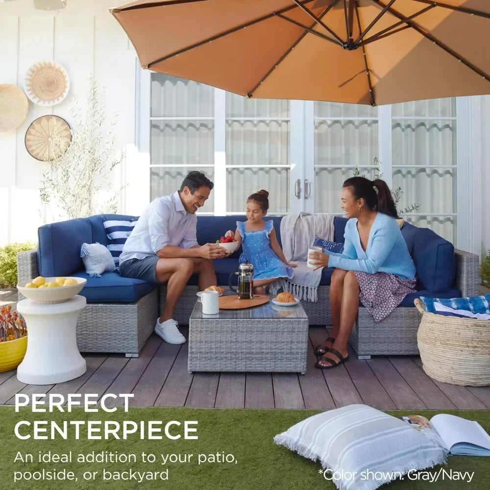 7-piece modular outdoor sectional wicker patio conversation set w/ 2 pillows, coffee table, cover included - black/deep burgund