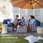 7-piece modular outdoor sectional wicker patio conversation set w/ 2 pillows, coffee table, cover included - black/deep burgund