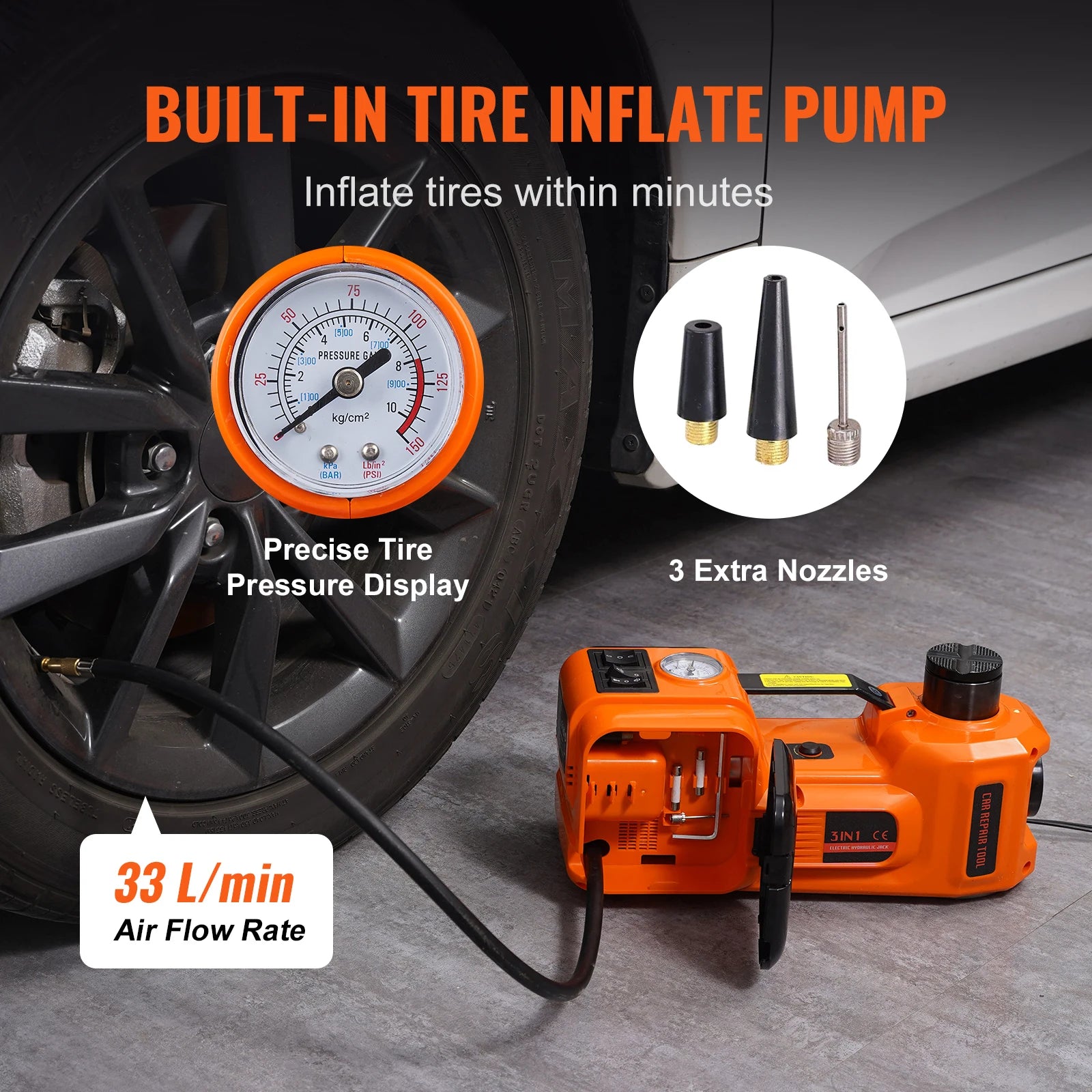 5T Electric Car Jack Hydraulic Car Jack with Built-in Inflatable Pump LED Light
