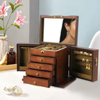 Wooden Jewelry Box with Lock Retro Drawer Style Display