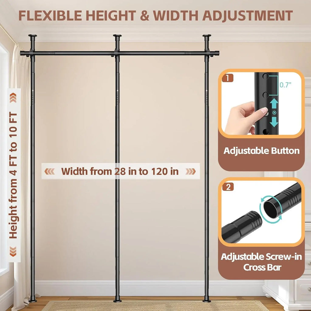 Adjustable Room Divider Curtain Rod, No Drilling Partition for Space Separation, 4-10ft Height, Portable Wall Dividers