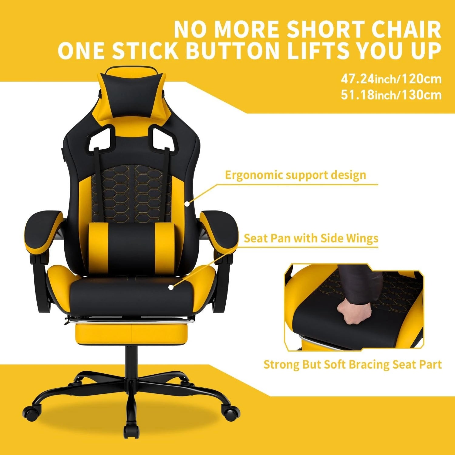 Ergonomic Massage Gaming Chair with Footrest Headrest Lumbar Support High Back Leather 300LBS
