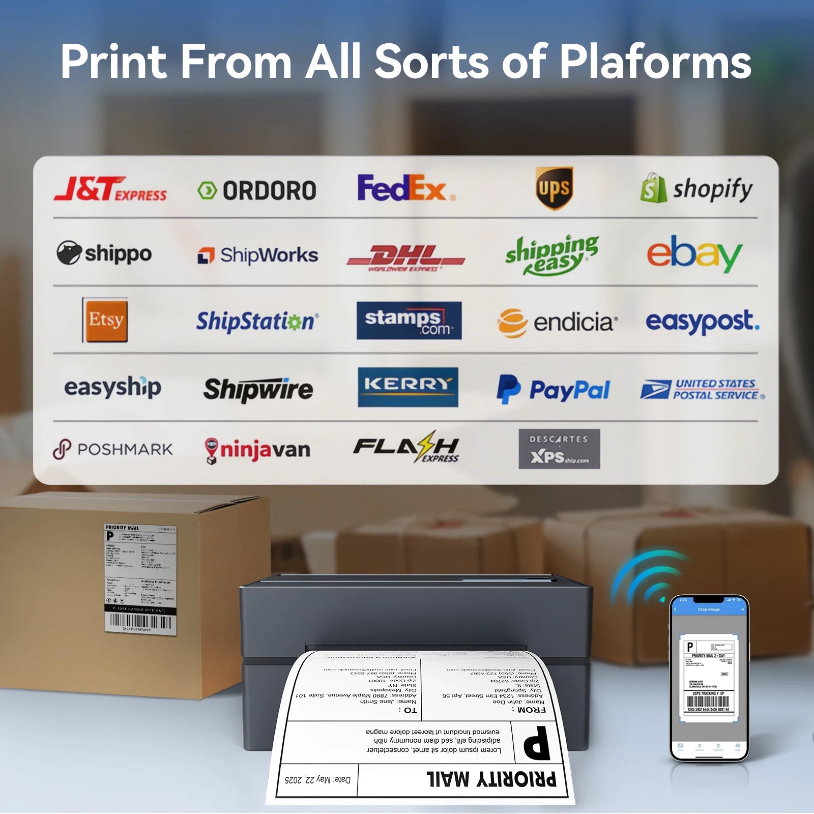 Thermal Label Printer Portable No Ink Required 203DPI 4x6 for Small Business Bluetooth USB