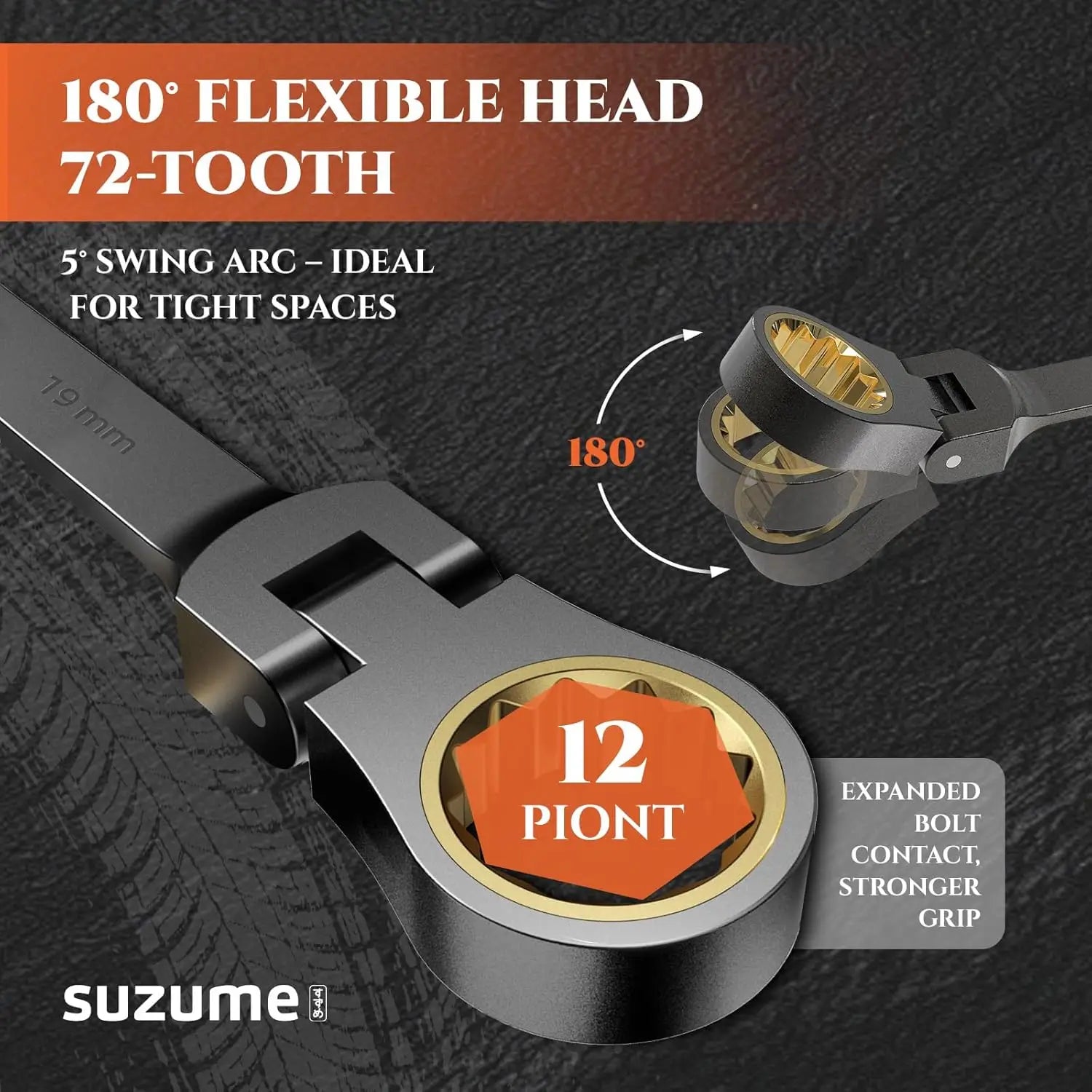 24-Piece Metric & SAE Flex Head Ratcheting Wrench Set, 72 Teeth Cr-V Steel, 180° Rotating Head