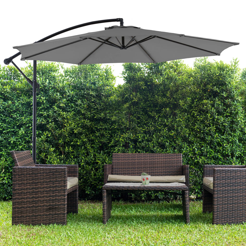 10FT Outdoor Patio Umbrella Hanging Cantilever with Easy Tilt Adjustment UV Protection 8 Sturdy Ribs